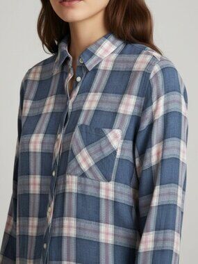 Rails Hunter Indigo Berry Plaid Button Down Shirt Rayon Lightweight Size XS